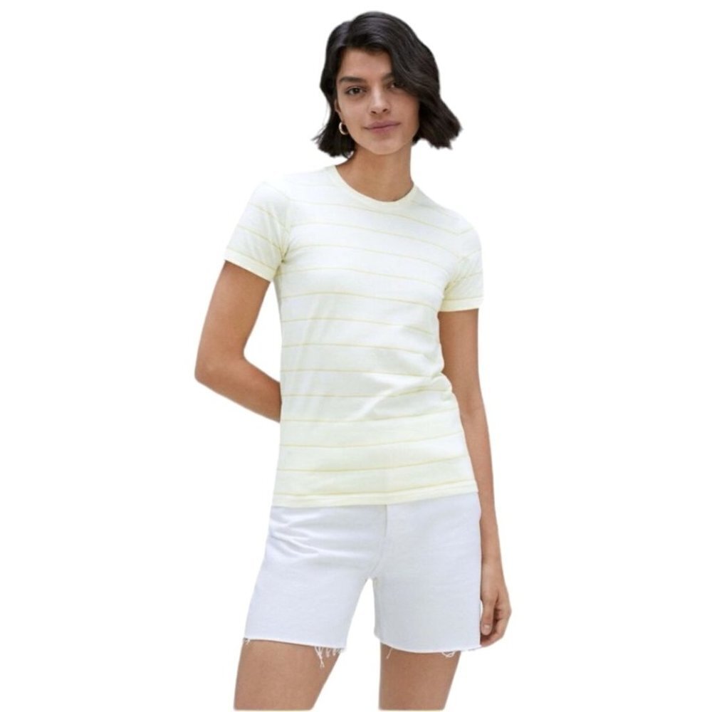 Everlane Yellow Striped Short Sleeve The Organic Cotton Crew T‎ Shirt Size S NWT